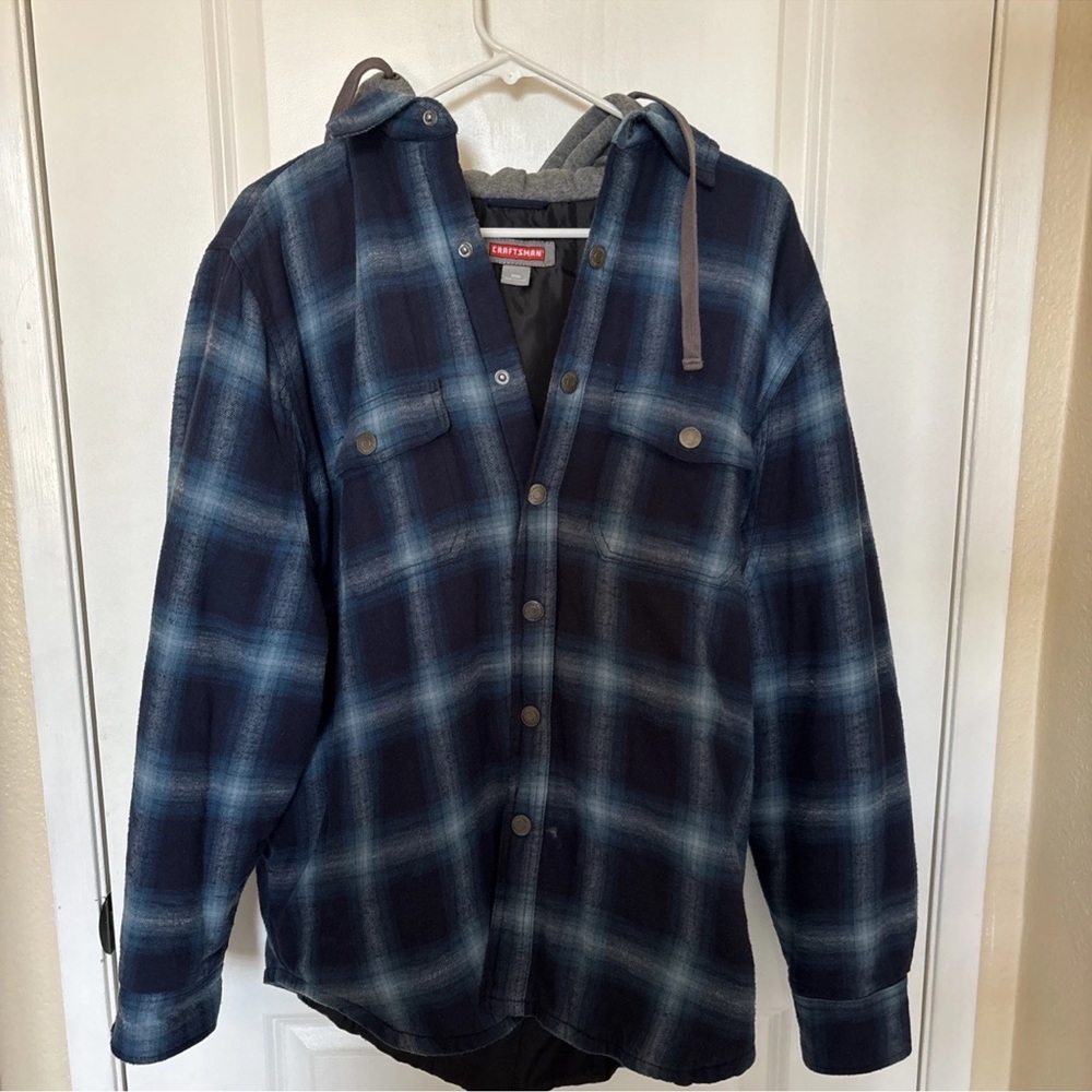 Mens Craftsman Long Sleeve, Plaid , Hooded Jacket, Size M Coat